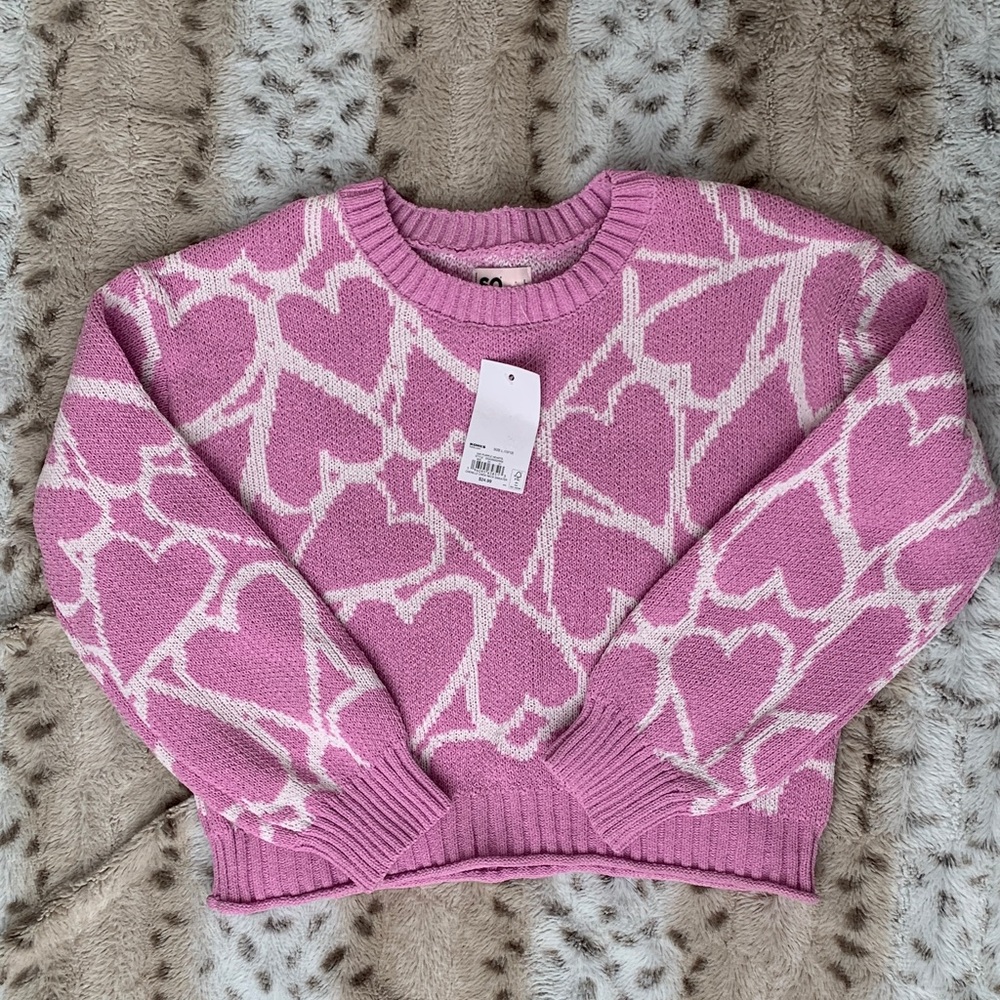SO Girls L Pink Heart Sweater